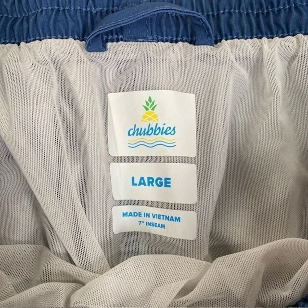 Chubbies Swim Trunks Navy Blue White Red Striped Elastic Waist‎ Drawstring Large